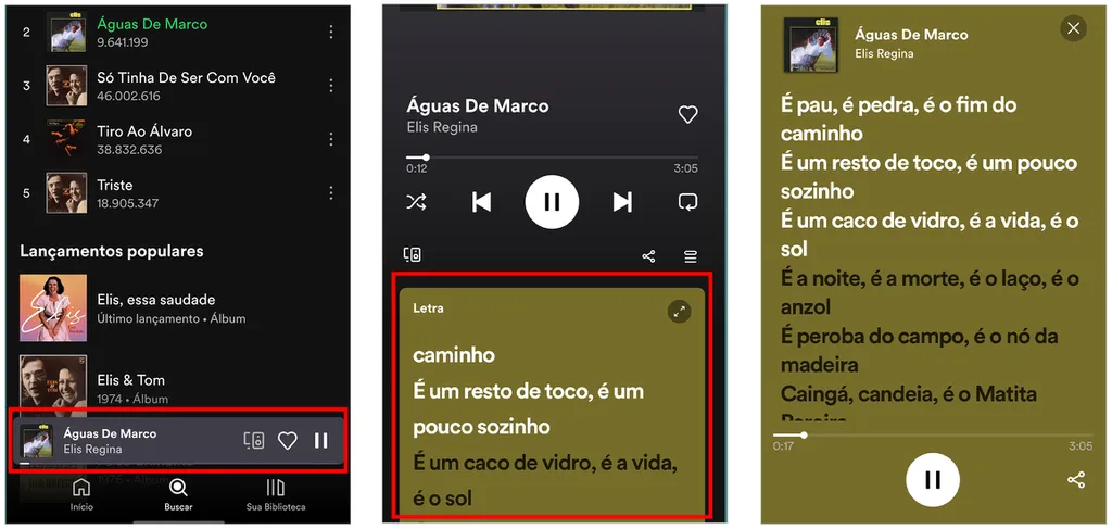 Saiba como ver a letra da música no Spotify pelo celular (Captura de tela: André Magalhães)