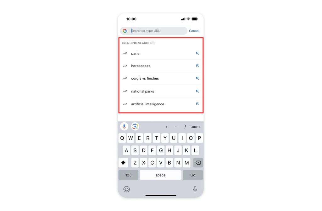 Chrome para iOS também recebe sugestões de tópicos em alta (Imagem: Divulgação/Google))