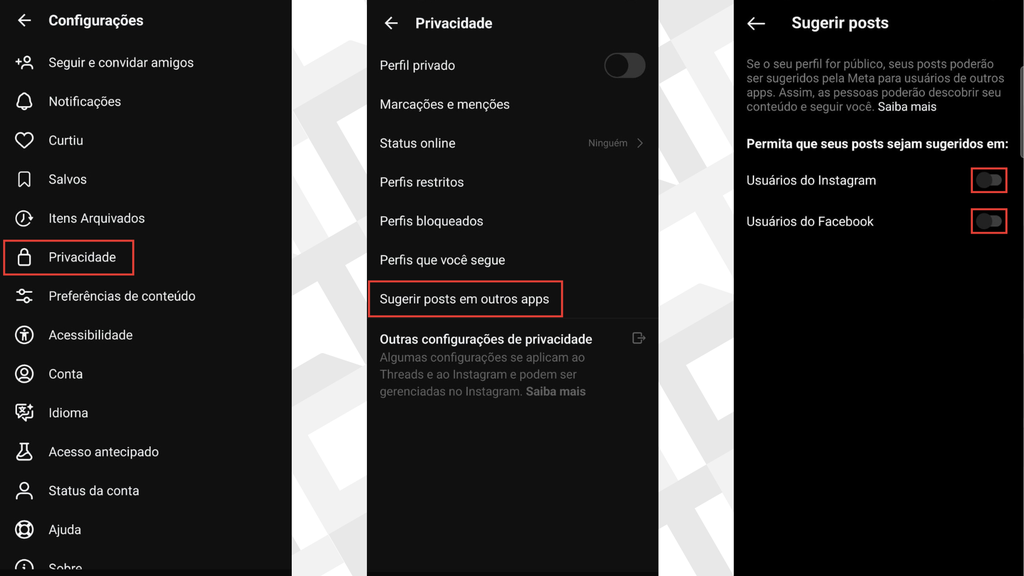 Passos para desativar as sugestões de posts do Threads no Instagram e Facebook