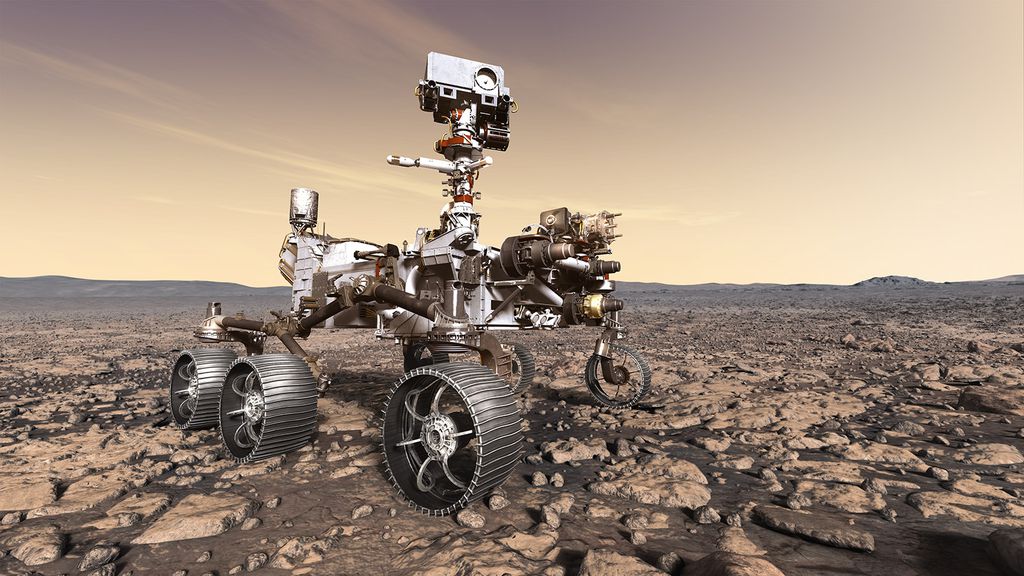 Arte mostra o Mars 2020 no solo marciano (Imagem: NASA)