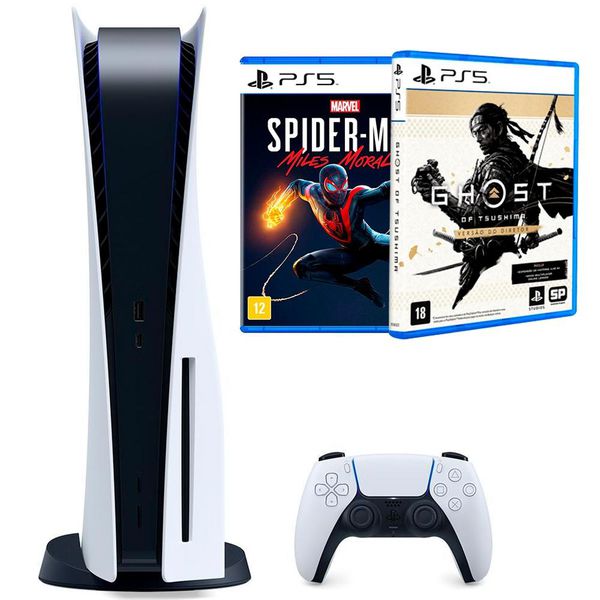 Console Sony Playstation 5 + Jogo Marvel´s Spider-Man: Miles Morales PS5 + Jogo Ghost Of Tsushima Versão do Diretor PS5