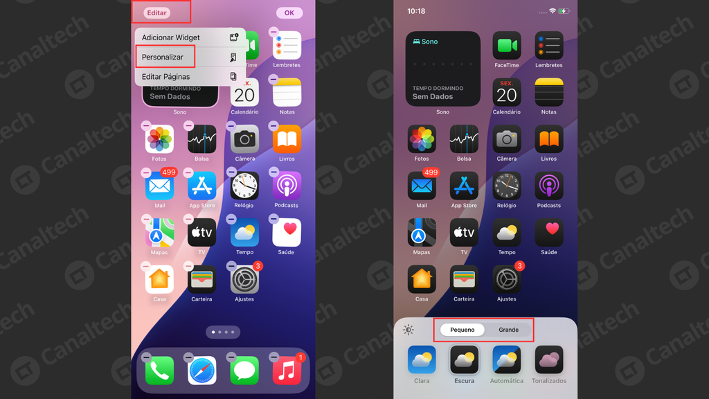 Como alterar o tamanho dos ícones no iOS 18 (Imagem: Captura de tela/Bruno De Blasi/Canaltech)
