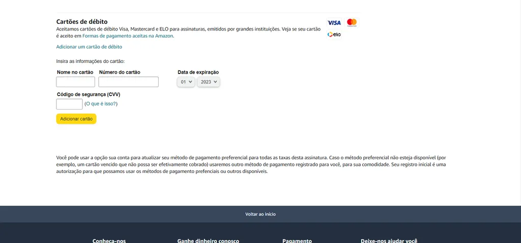 Posso assinar Amazon Prime com o cartao de debito Canaltech