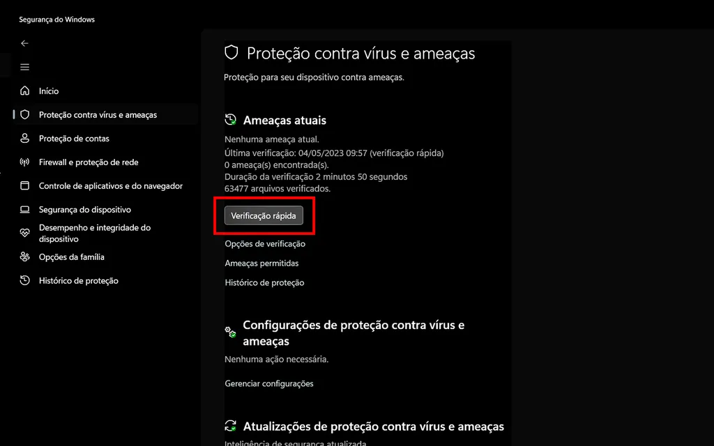 Verifique possíveis ameaças para remover vírus do PC (Imagem: Captura de tela/André Magalhães/Canaltech)