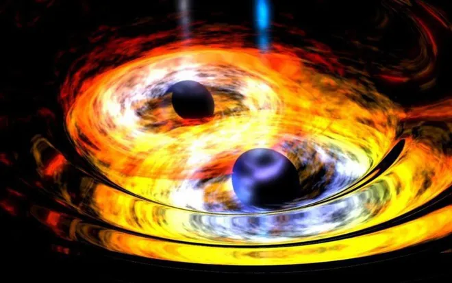 Buracos negros em órbita próxima estão destinados a colidirem (Imagem: Reprodução/NASA/Dana Berry)