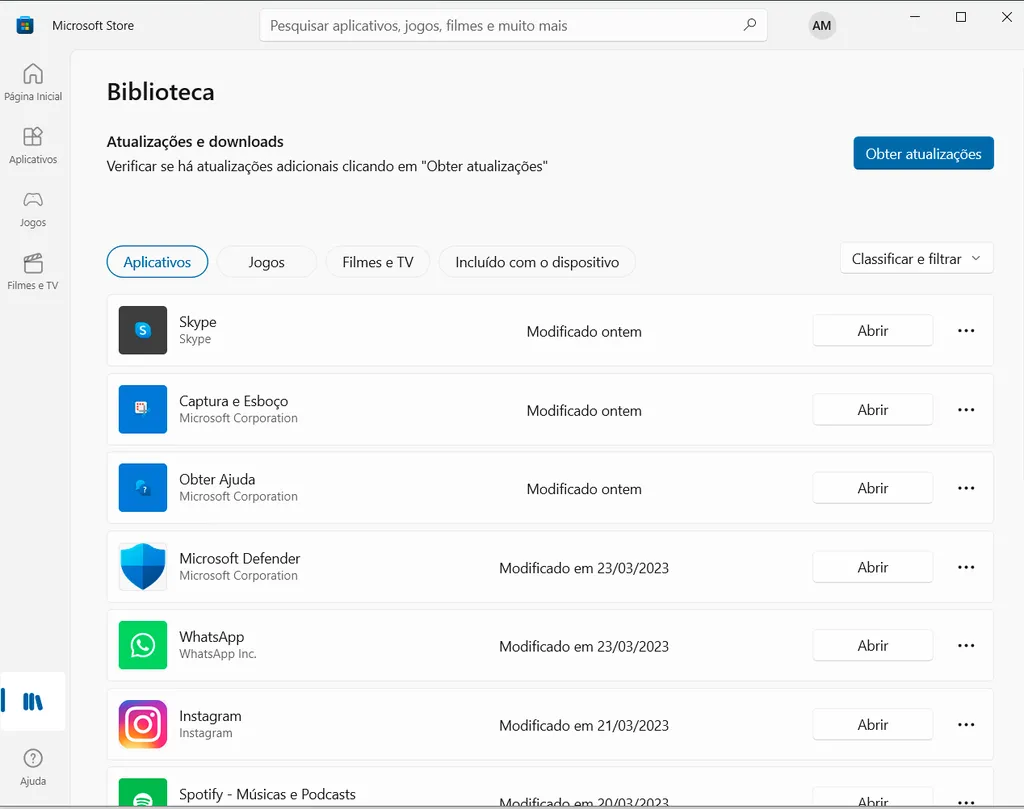 Procure por atualizações nos apps instalados pela Microsoft Store (Imagem: Captura de tela/André Magalhães/Canaltech)