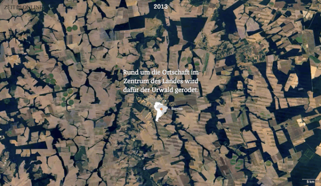 Timelapse mostra extensão de desmatamento para a produção de soja no Brasil. Imagem: Divulgação / Google