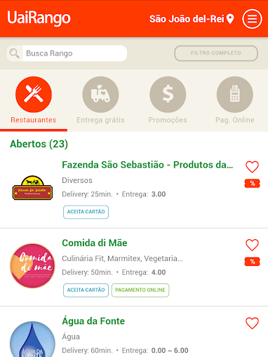 Utilize diferentes filtros para comprar sua refeição (Imagem: André Magalhães/Captura de tela)