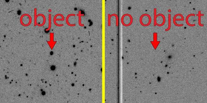 À esquerda, o objeto tem uma cauda apontando para as 7 horas, então ele deve ser marcado como "hot" (Imagem: Reprodução/NASA/Citizen Science Active Asteroids)