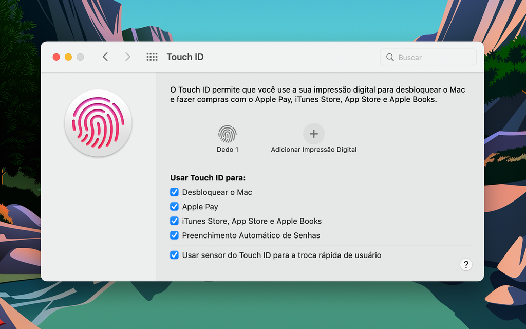 Vá em Preferências do Sistema > Touch ID para configurar o recurso no seu Mac (Captura de tela: Lucas Wetten)