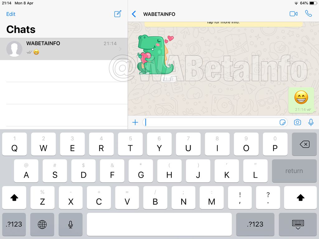 Tela de mensagens do WhatsApp para iPad será dividida no meio, facilitando o gerenciamento de diversas conversas ao mesmo tempo (Captura: WABetaInfo)