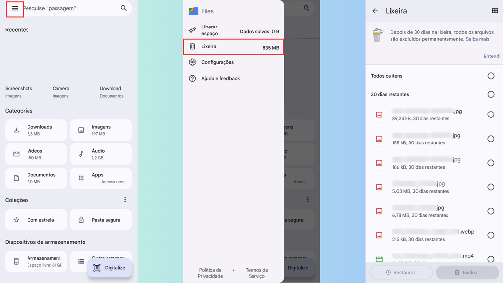 Como acessar a lixeira do Android no Files do Google (Imagem: Captura de tela/Bruno De Blasi/Canaltech)