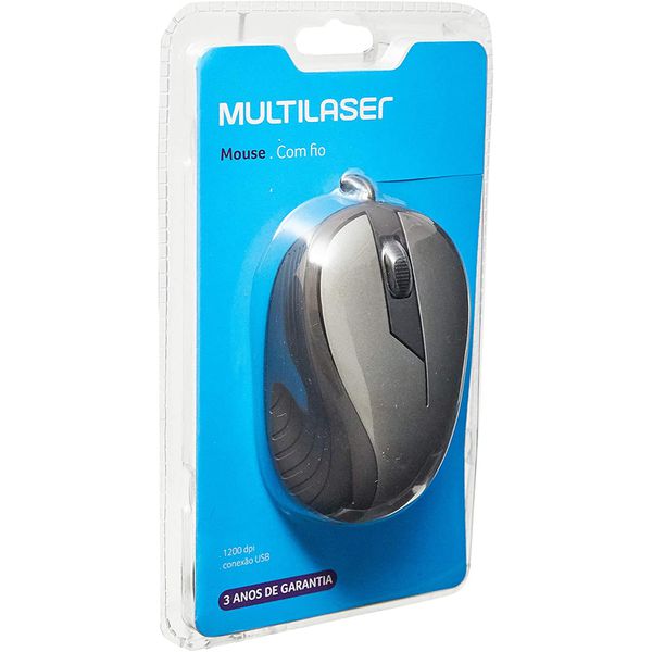 Mouse Multilaser Emborrachado Cinza E Preto Com Fio Usb - MO225