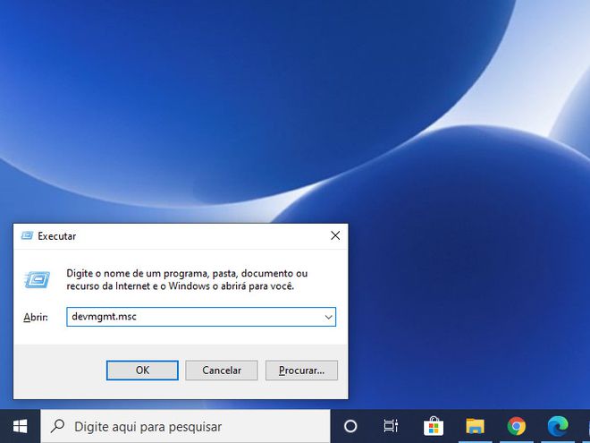 Aperte o atalho "Windows + R", cole o comando "devmgmt.msc" e clique em "OK" (Captura de tela: Matheus Bigogno)