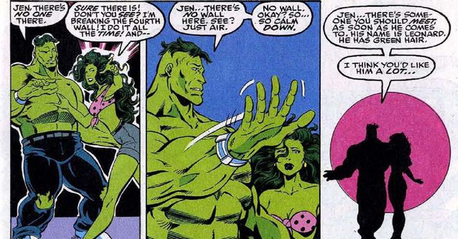 A Mulher-Hulk foi uma das principais heroínas a brincar com a quebra de quarta parede nas grandes editoras (Imagem: Reprodução/Marvel Comics)