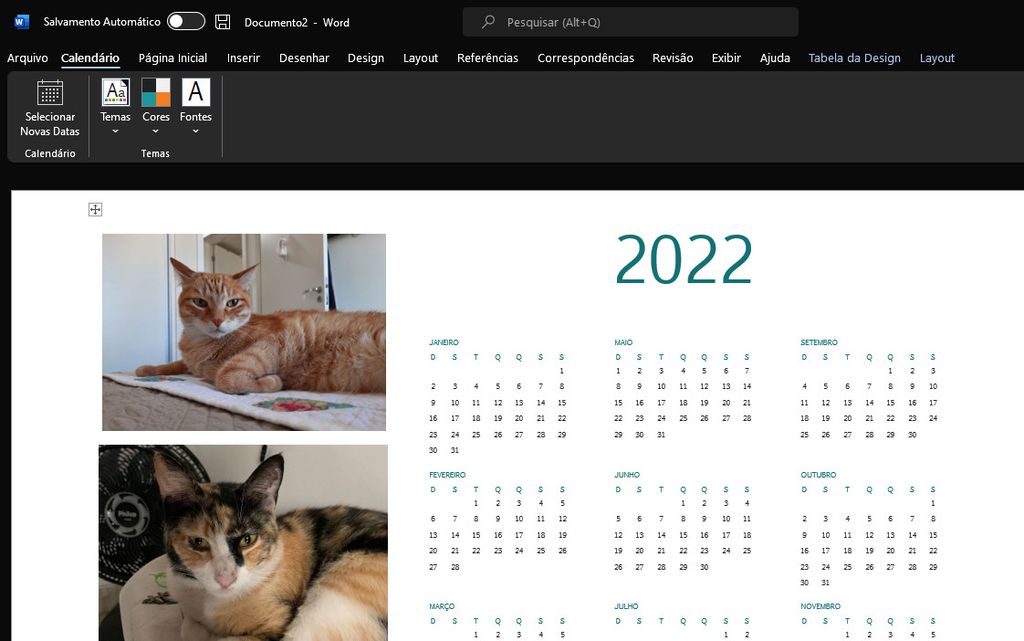 Use o template pronto do Office para criar calendários com suas fotos favoritas (Captura de tela: Matheus Bigogno)