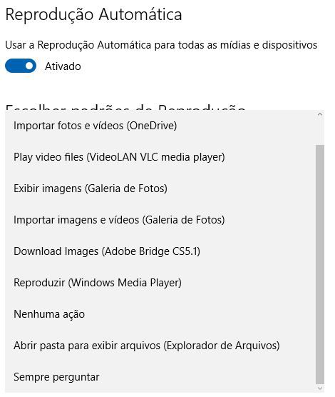 Reprodução Automática Windows 10