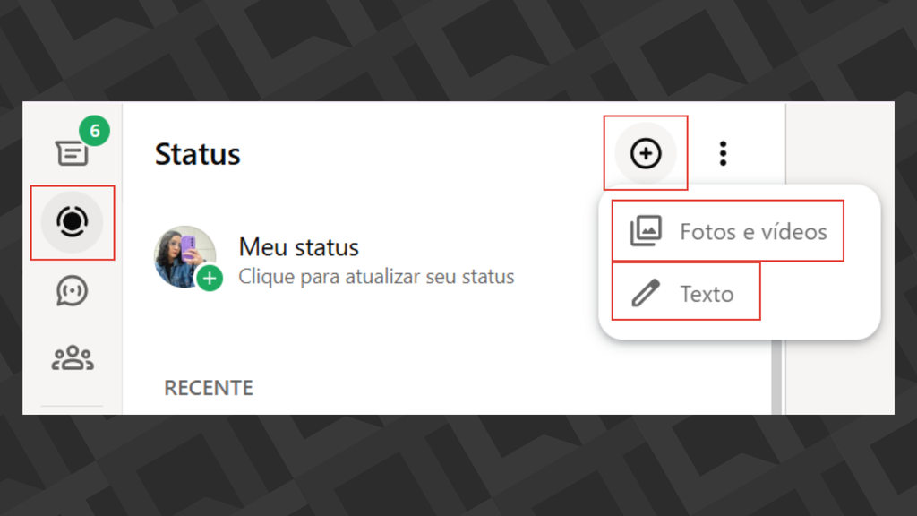 Passos para publicar status no WhatsApp Web