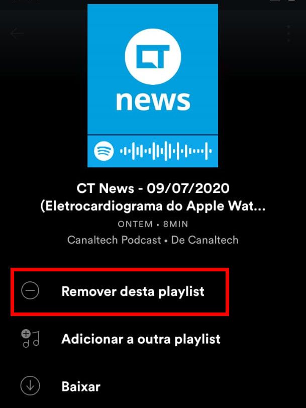 Selecione o item "Remover desta playlist" (Captura de tela: Matheus Bigogno)