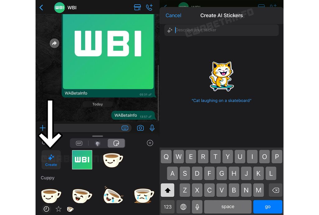 Botão para criar stickers com IA já chegou ao Beta do WhatsApp (Imagem: Reprodução/WABetaInfo)