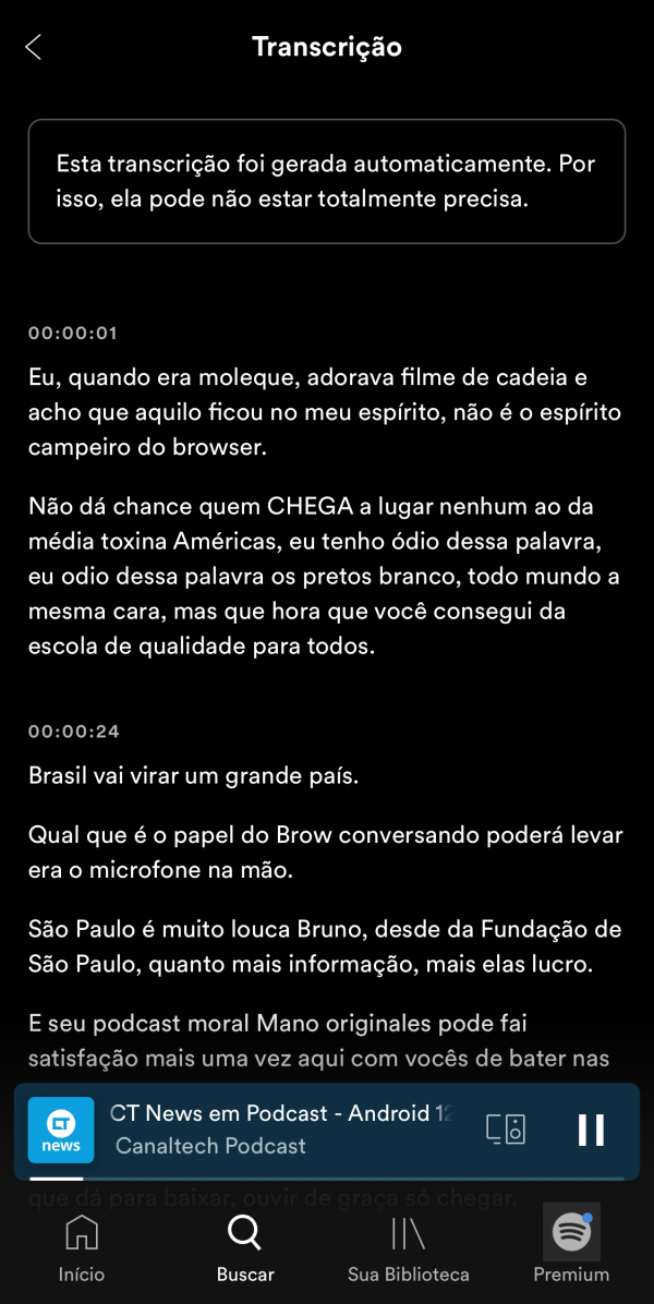 A transcrição será gerada e exibida na próxima tela. (Imagem: Bruno Salutes/Captura de tela)