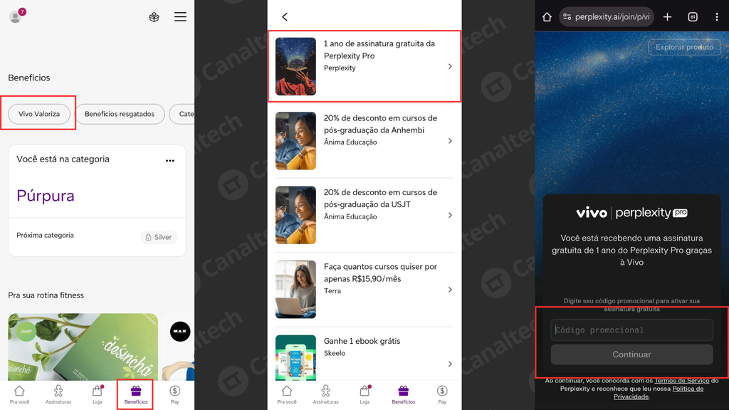 Como ativar a oferta do Perplexity Pro na Vivo (Imagem: Captura de tela/André Magalhães/Canaltech)