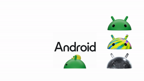 A nova tipografia e a versão "camaleão" do Bugdroid (Imagem: Divulgação/Google)