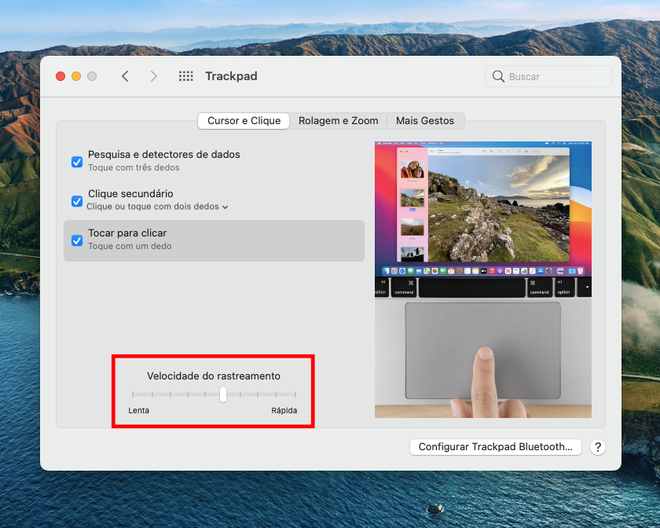 Ajuste a velocidade de rastreamento do cursor conforme a sua preferência. Captura de tela: Lucas Wetten (Canaltech)