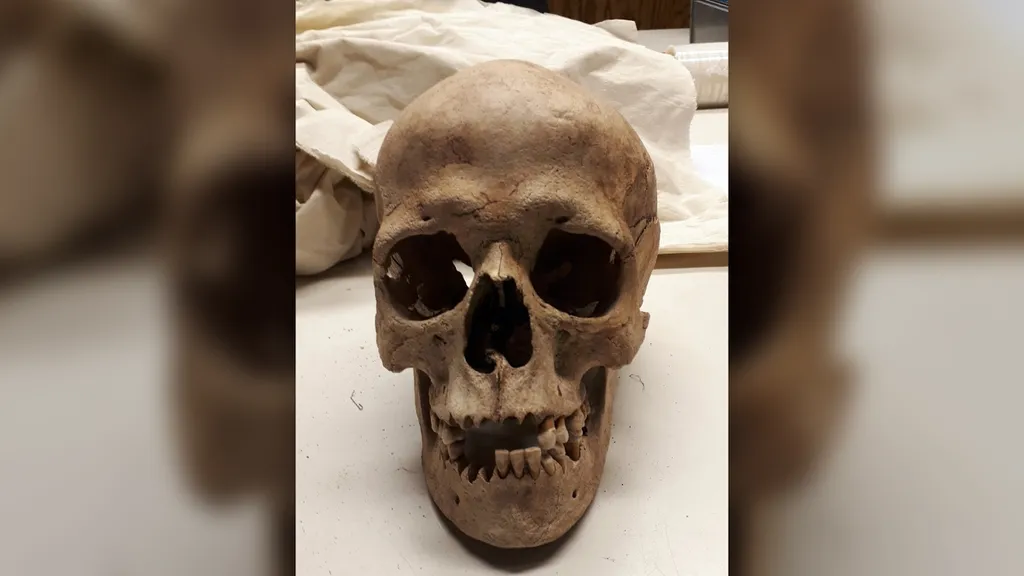O crânio da mulher neolítica de Lagmansören, escaneado para a reconstrução (Imagem: Oscar Nilsson/Reprodução)