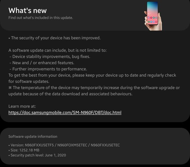 Notificação do update no Galay Note 9 com a One UI 2.1 (Foto: Reprodução/PhoneArena)