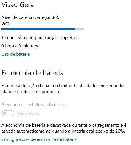 Economia de bateria Windows 10