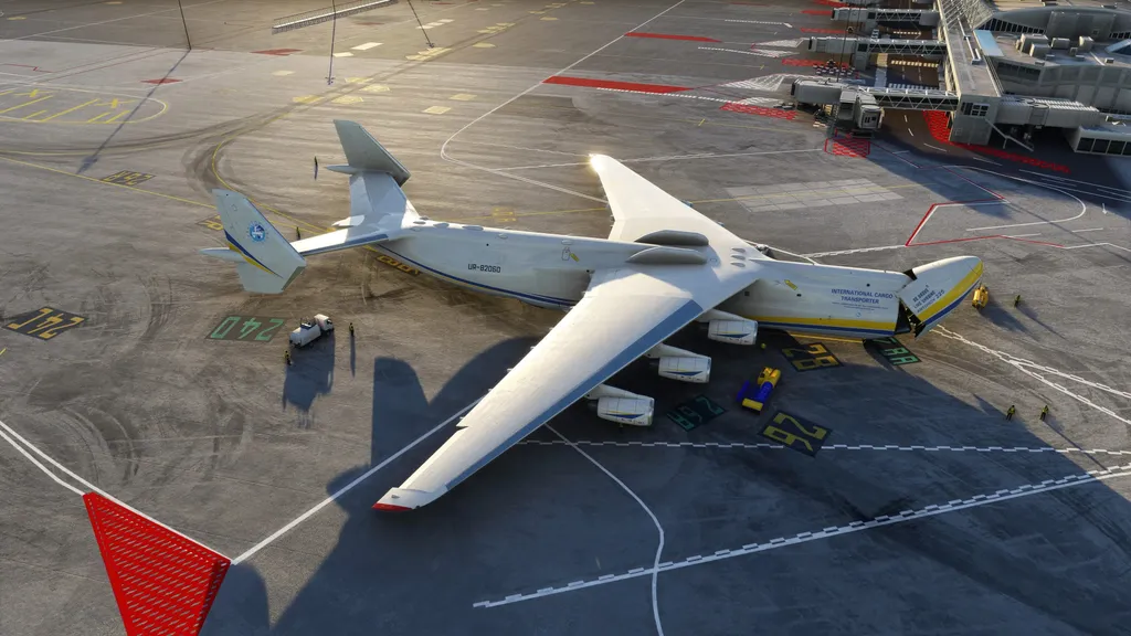 O Antonov An-225 renasceu no Microsoft Flight Simulator (Imagem: Divulgação/Microsoft)