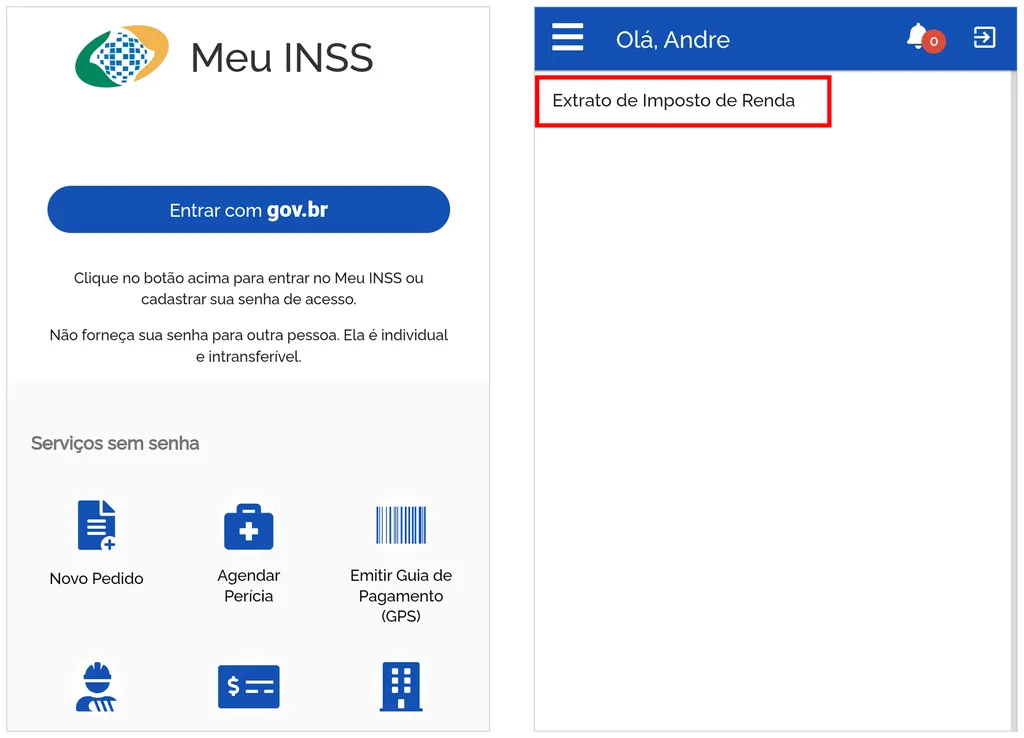 Também é possível gerar informe de rendimentos pelo INSS (Captura de tela: André Magalhães)