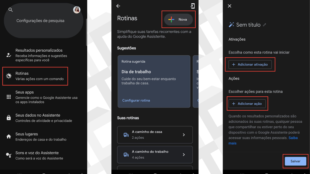 Passos para criar rotinas no Google Assistente