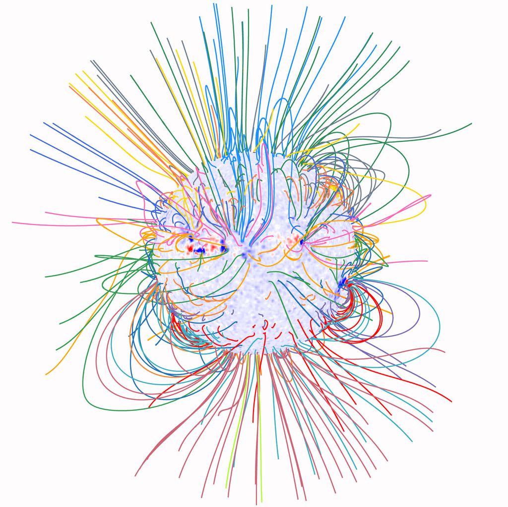 Linhas do campo magnético coronal (Imagem: Z.-H. Yang/Science)