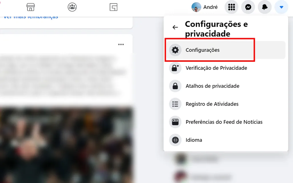 Abra as configurações para alterar a URL do Facebook (Captura de tela: André Magalhães)