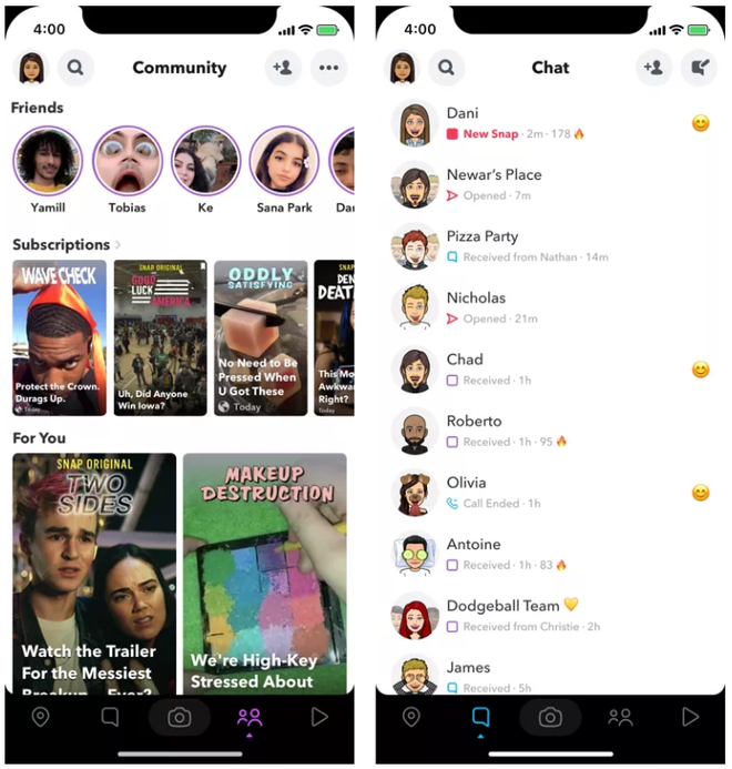 Entre as novidades do Snapchat a aba Discover vira Community (Captura de tela: Reprodução/ The Verge)