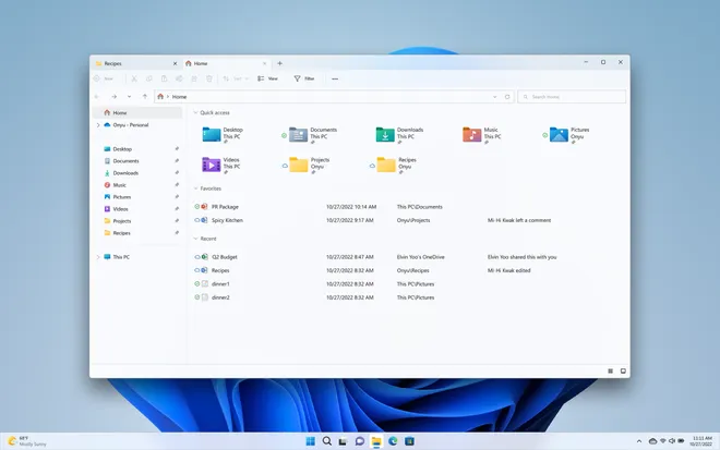 Explorador de Arquivos do Windows 11 agora tem navegação em abas (Imagem: Divulgação/Microsoft)