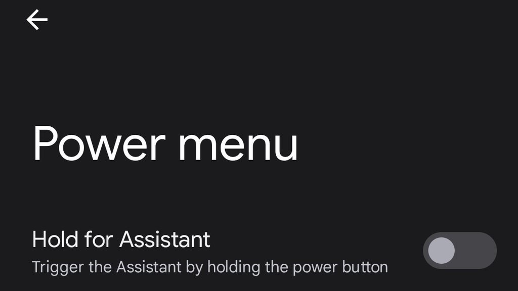 Opção permite que usuário dispense a chamada do assistente virtual a partir do botão de energia e reestabelece sua função padrão (Imagem: Reprodução/9to5Google)