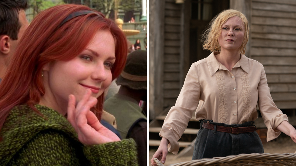 Kirsten Dunst não mudou praticamente nada desde que deixou de pintar o cabelo de ruivo (Imagem: Reprodução/Sony Pictures, Netflix)