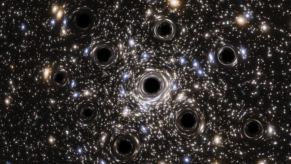 Conceito artístico de grupo de buracos negros encontrado no aglomerado NGC 639 (Imagem: Reprodução/ESA/Hubble, N. Bartmann)