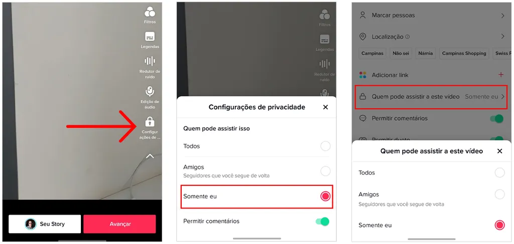 Configure o vídeo como privado no TikTok (Imagem: Captura de tela/André Magalhães/Canaltech)