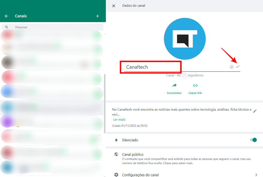 Como mudar o nome de um canal no WhatsApp Web (Imagem: Captura de tela/Fabrício Calixto/Canaltech)