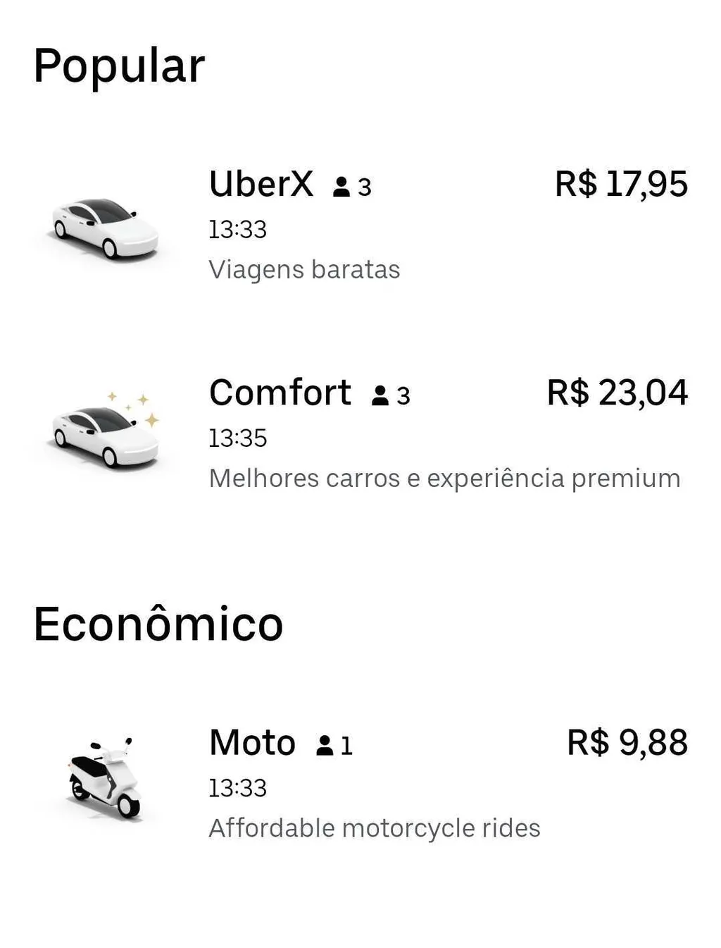 Uber Moto conta com tarifas mais acessíveis do que outras modalidades (Imagem: Reprodução/Uber)