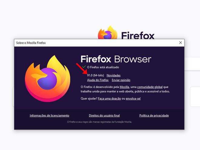 Feito isso, você poderá saber qual versão do Firefox você está usando (Captura de tela: Matheus Bigogno)