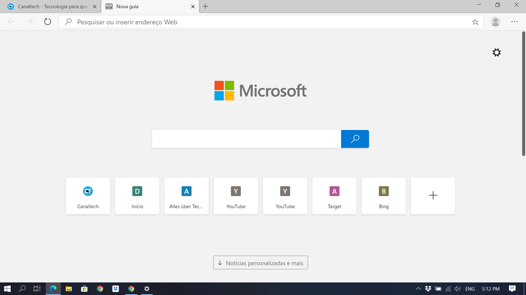 Página inicial do Microsoft Edge no Windows (Captura de tela: Bruno Salutes)