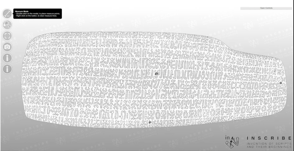Recriação do alfabeto de uma das tabuletas encontradas na Ilha de Páscoa, contendo o alfabeto rongorongo (Imagem: Ferrara et al./Scientific Reports/INSCRIBE 3D)