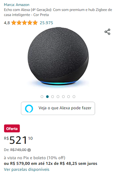 Smart Speaker  Echo 4ª Geração com Hub de Casa Inteligente e