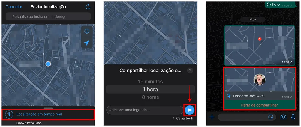 Localização em tempo real no WhatsApp: recurso do mensageiro tem limite de tempo (Captura de tela: Caio Carvalho)