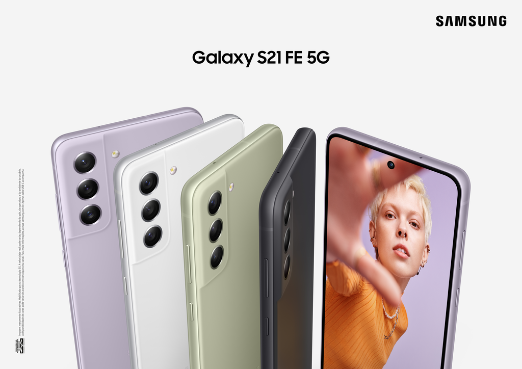 O Samsung Galaxy S21 FE está disponível nas cores violeta, branco, verde e preto (Imagem: Samsung)